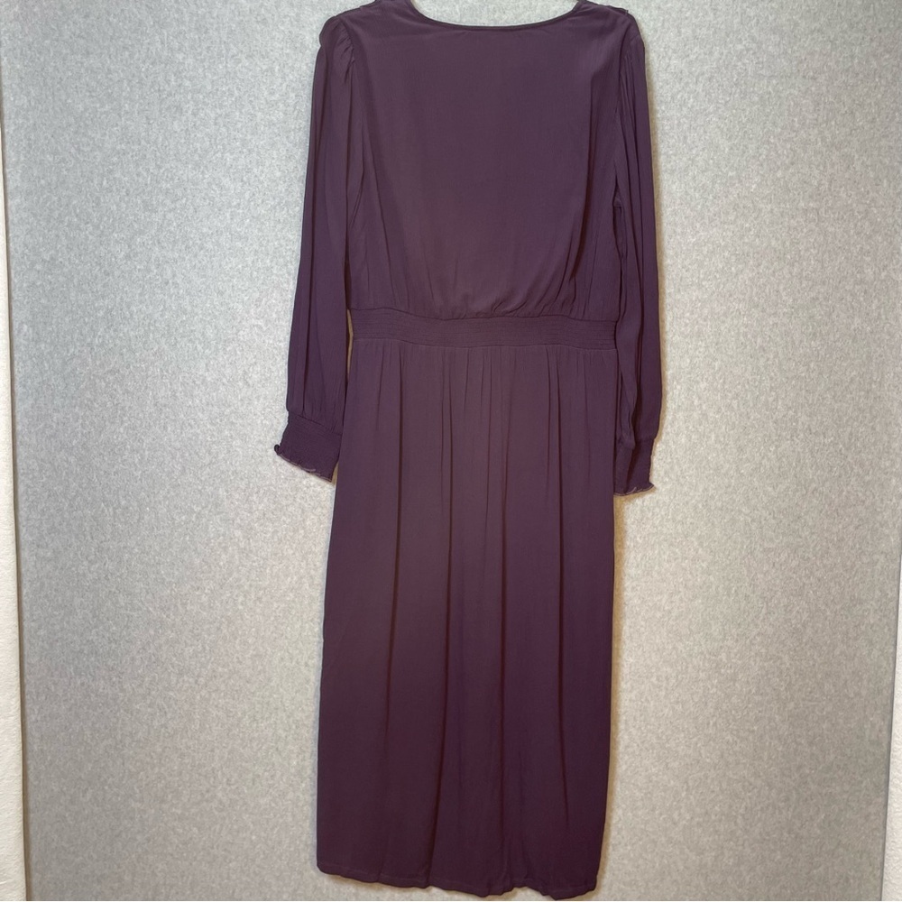 Garnet Hill Ruffle Crepe Plum Purple Peasant Long Sleeve Midi Dress Large - Picture 10 of 10